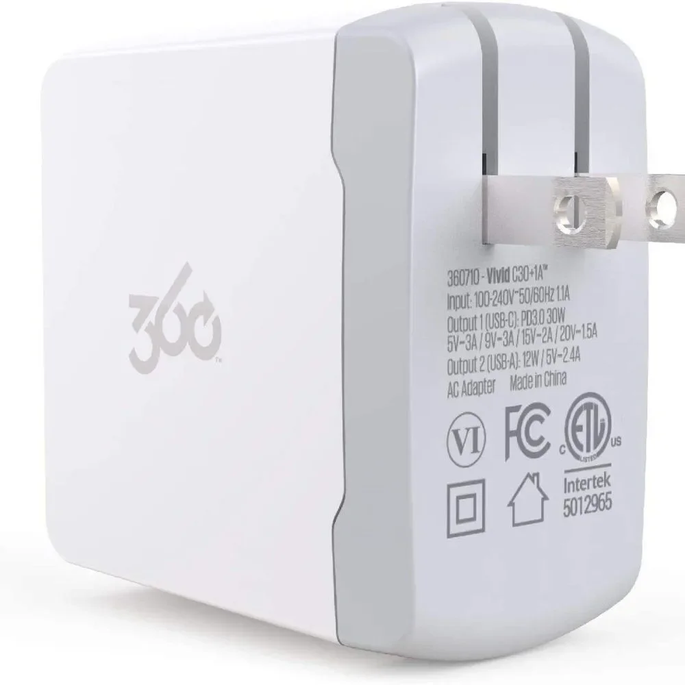 360 Electrical Vivid 30W USB-C PD + 12W USB Wall Charger with Power Deli…